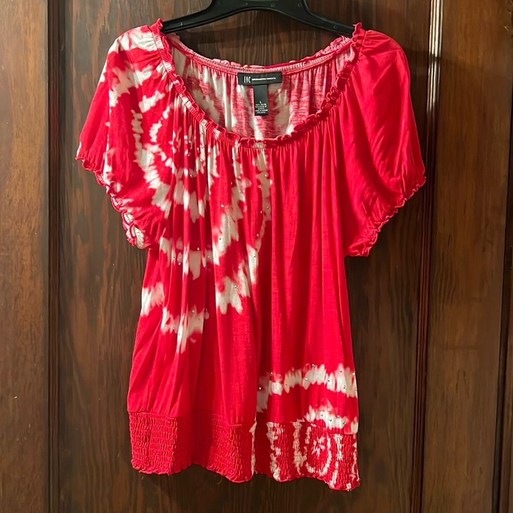 INC International Concepts blouse, red & white, Large